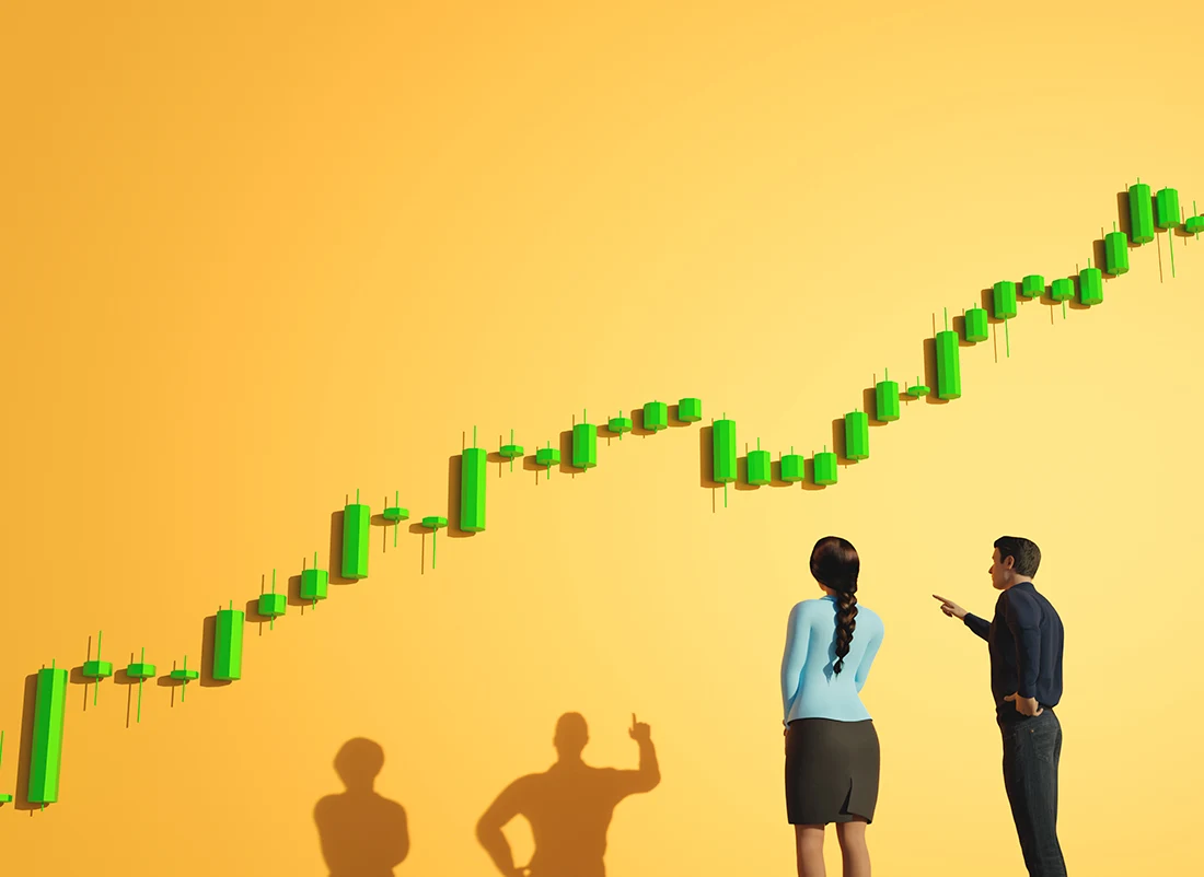 Research-Driven Equity Management Hero - Carvina Capital Pte. Ltd. Analysts review a rising candlestick chart—research-driven public-equity management at Carvina Capital.